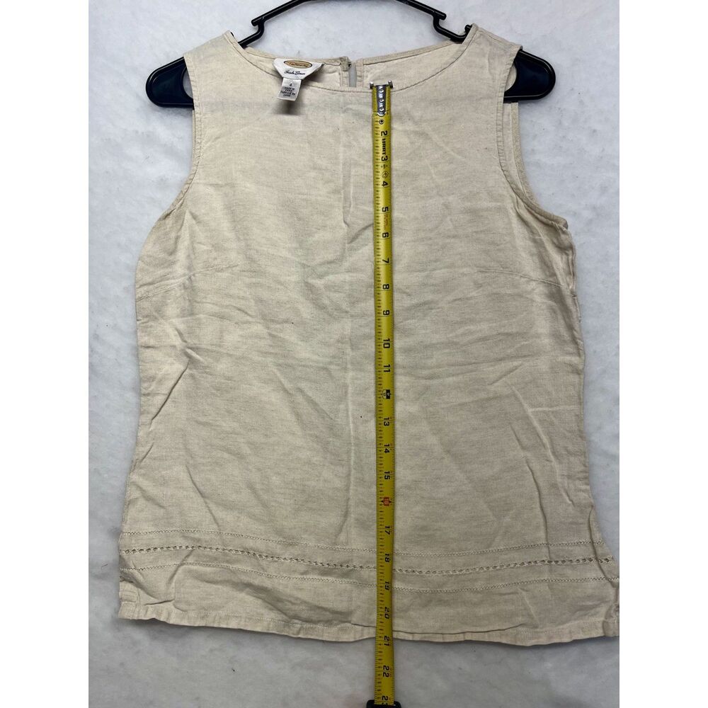 100% linen Talbots beige tank top with stitching details crewneck style size 4 - Picture 4 of 8